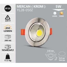 5W COB LED SPOT MERCAN KROM KASA BEYAZ GÜNIŞIĞI